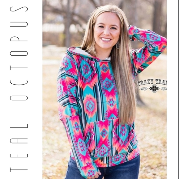 CRAZY TRAIN HOODIE VELVET LIGHT AZTEC WESTERN PINK - Picture 7 of 8